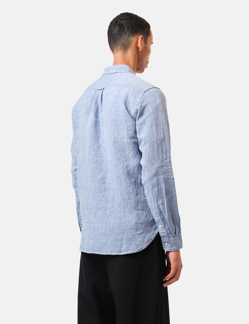 Beams Plus Button Down 1/40 Linen Chambray Shirt - Blue