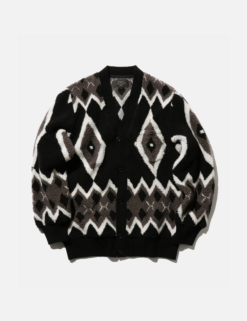 Beams Plus Boa Cardigan (Jacquard) - Black/Grey