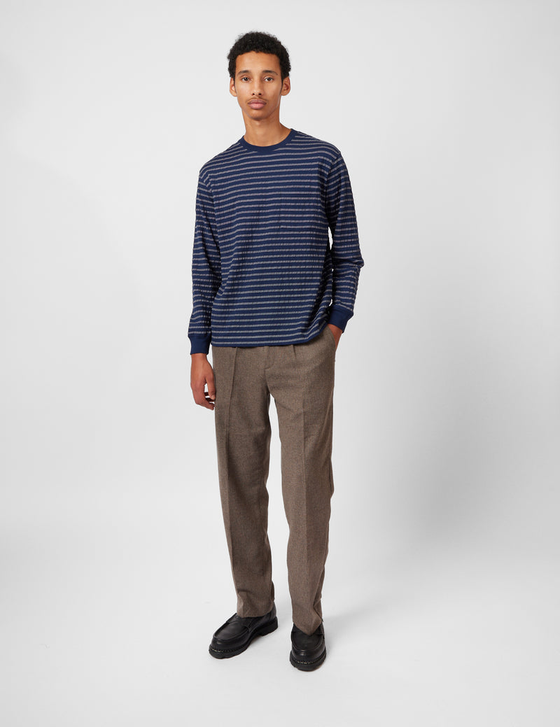 Beams Pocket T-Shirt (Jacquard Stripe) - Navy Blue