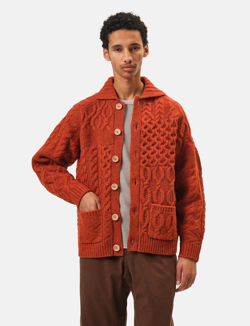 Beams Plus Alan Patchwork Cardigan - Orange