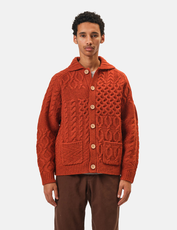 Beams Plus Alan Patchwork Cardigan - Orange