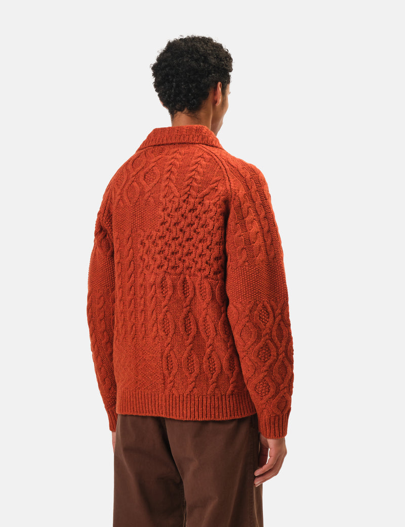 Beams Plus Alan Patchwork Cardigan - Orange