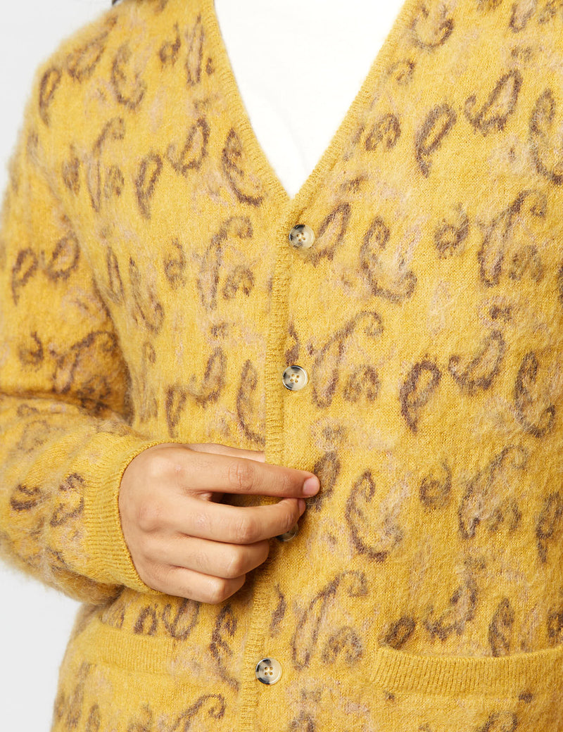 Beams Plus Jacquard Cardigan (Paisley) - Mustard