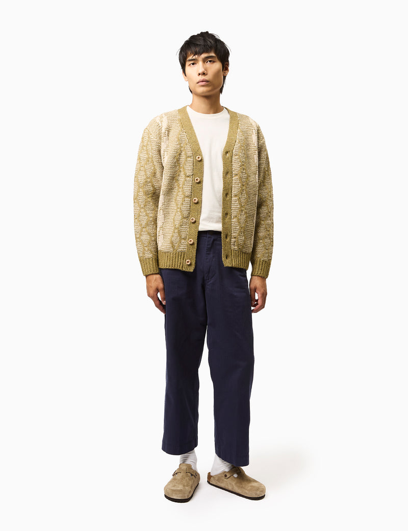 Beams Plus Heavy Cable Cardigan - Olive Green