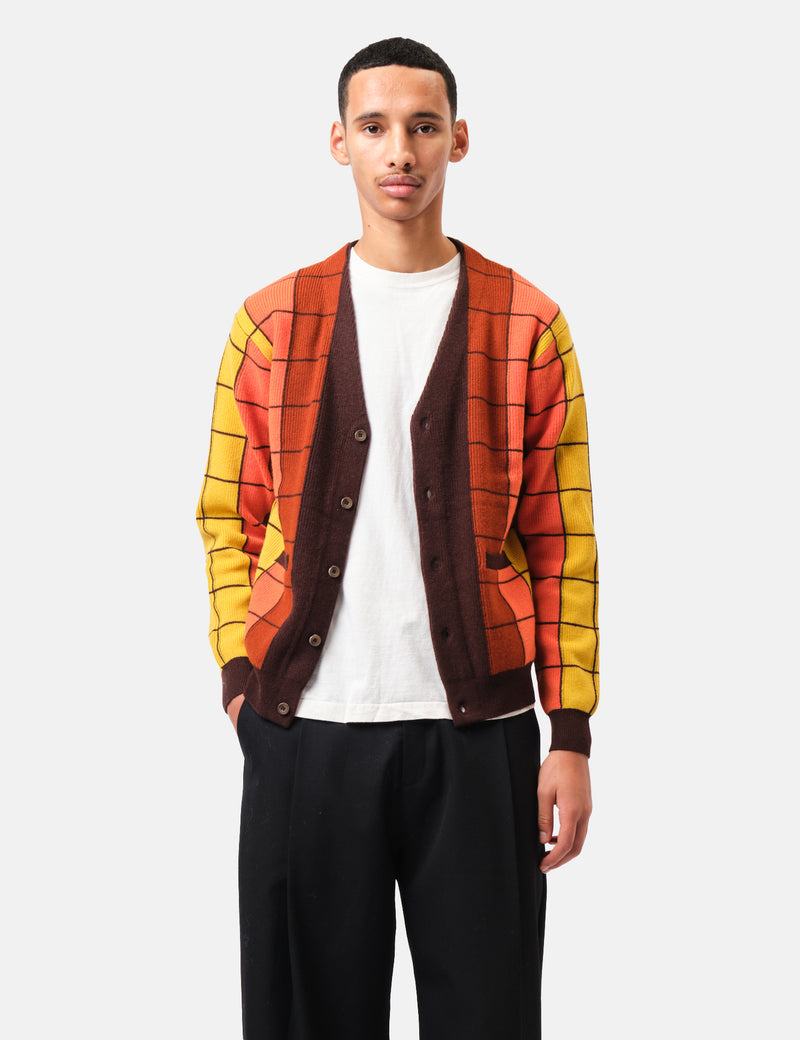 Beams Plus Intarsia Garter Stitch Cardigan - Brown