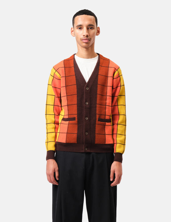 Beams Plus Intarsia Garter Stitch Cardigan - Brown