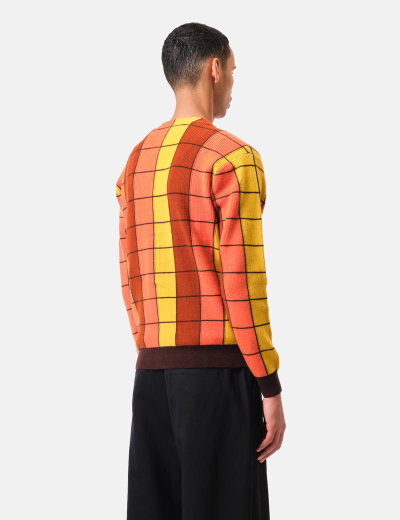 Beams Plus Intarsia Garter Stitch Cardigan - Brown