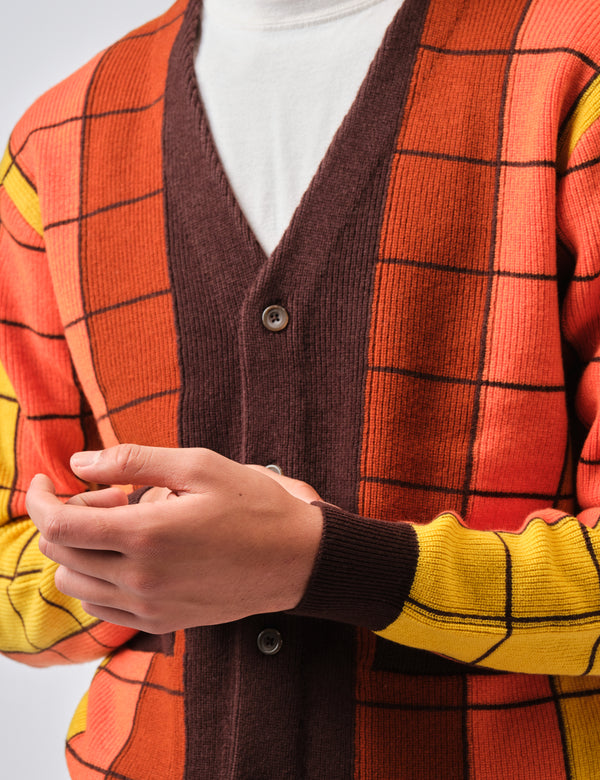 Beams Plus Intarsia Garter Stitch Cardigan - Brown