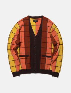Beams Plus Intarsia Garter Stitch Cardigan - Brown