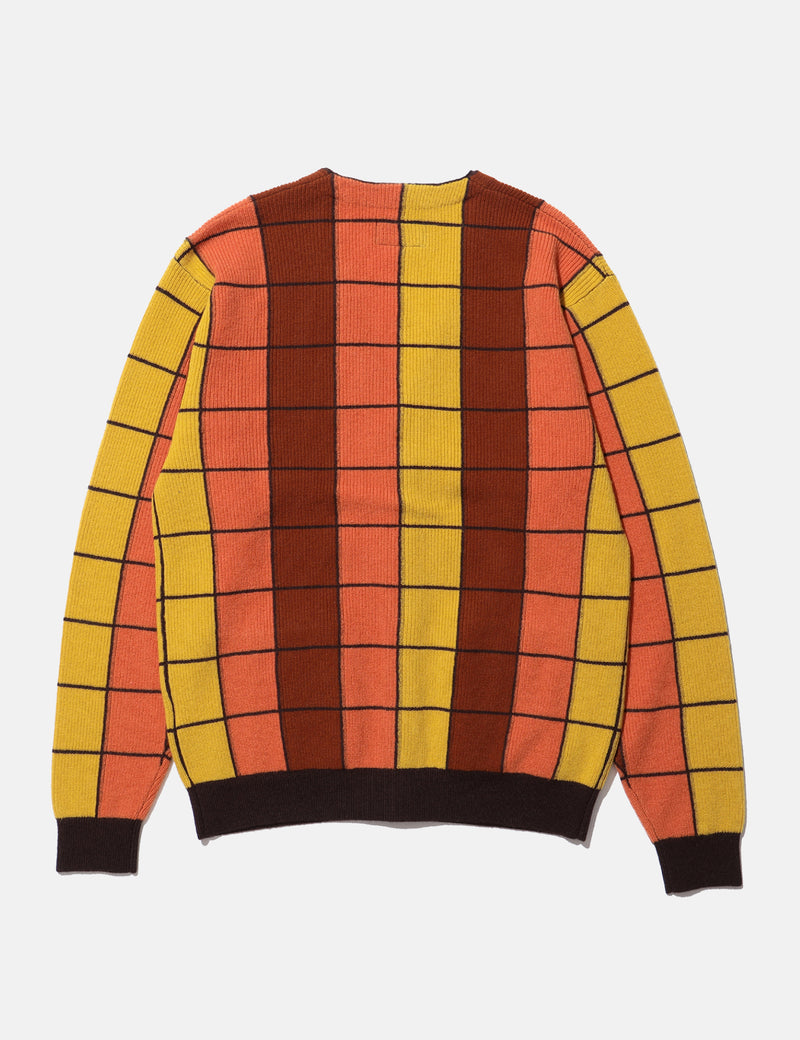 Beams Plus Intarsia Garter Stitch Cardigan - Brown