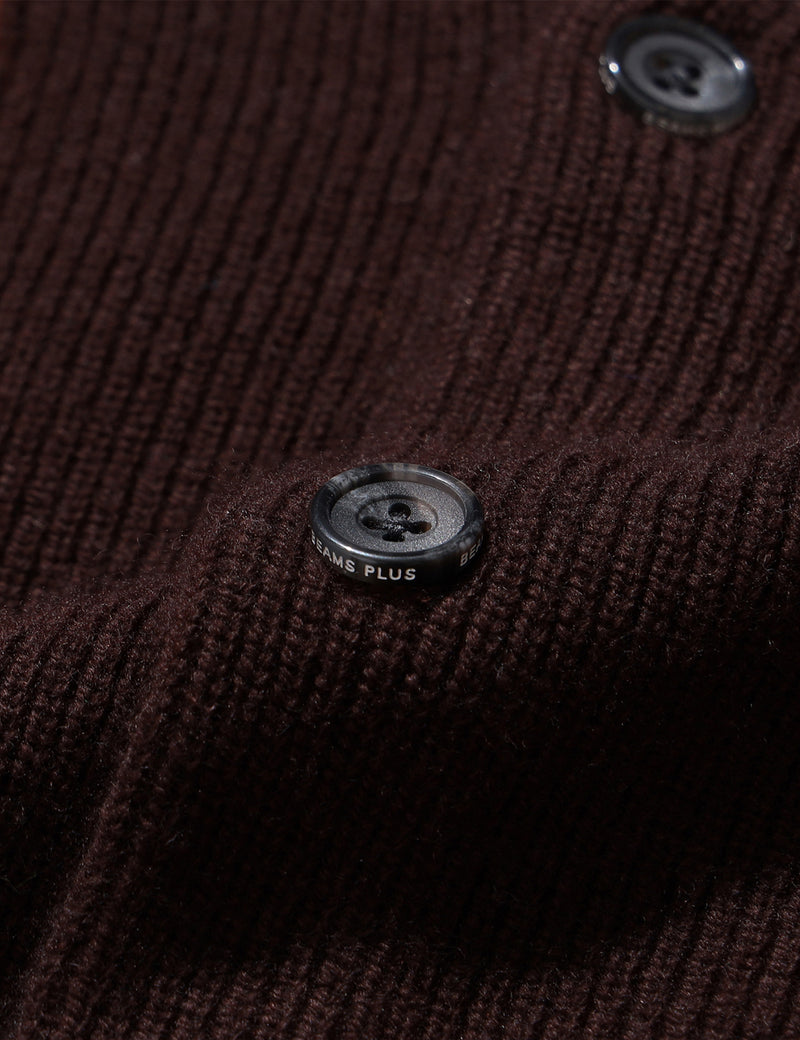 Beams Plus Intarsia Garter Stitch Cardigan - Brown