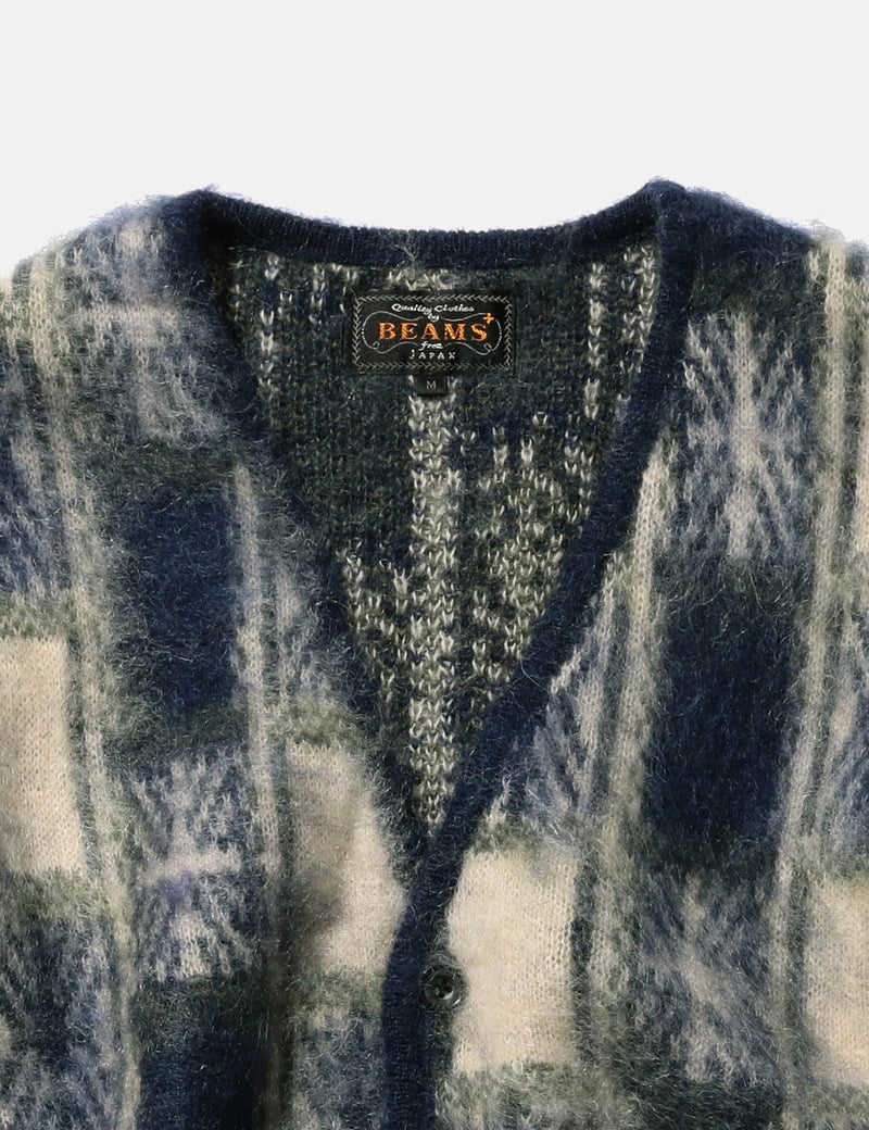 Beams Plus Jacquard Cardigan (Check) - Navy Blue