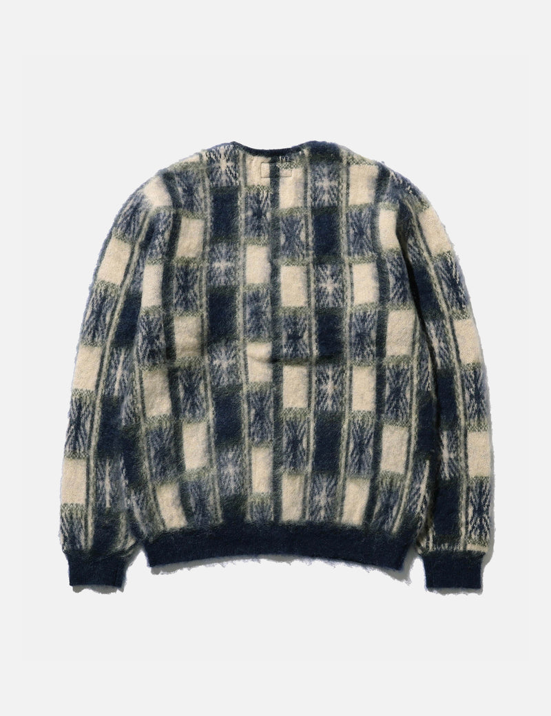 Beams Plus Jacquard Cardigan (Check) - Navy Blue