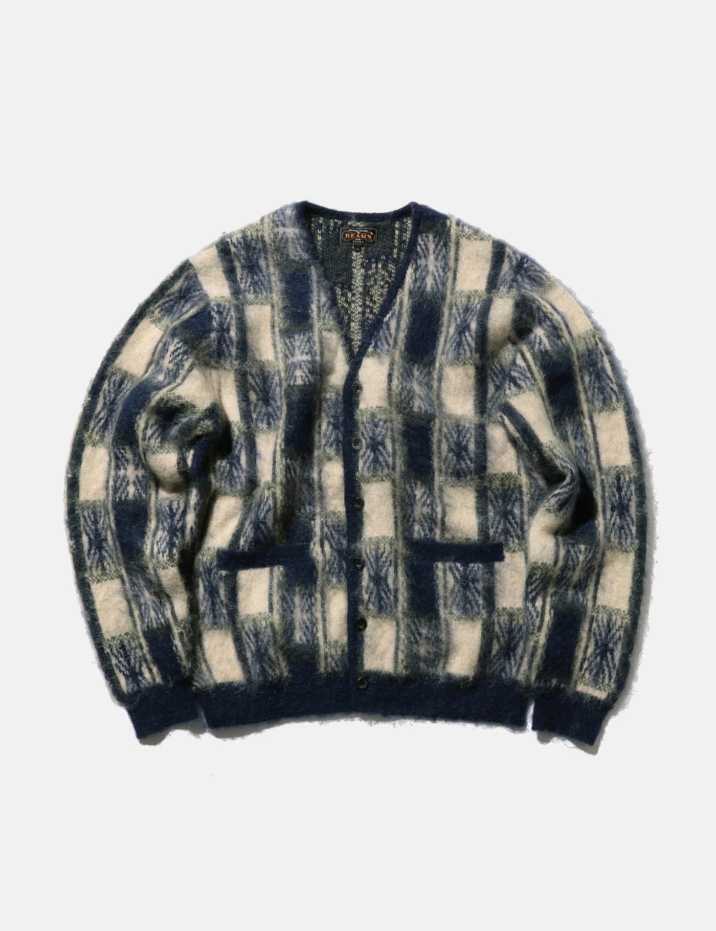 Beams Plus Jacquard Cardigan (Check) - Navy Blue | Article.
