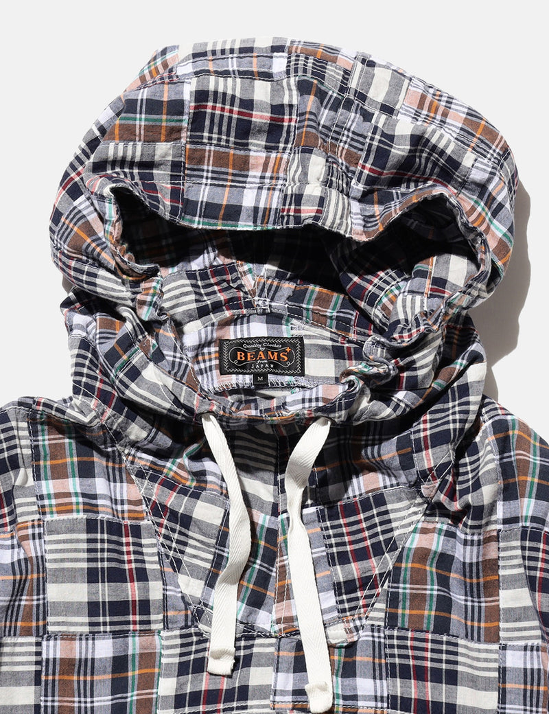 Beams Plus MIL Smock Jacket (Patchwork Madras) - Navy Blue | Article.