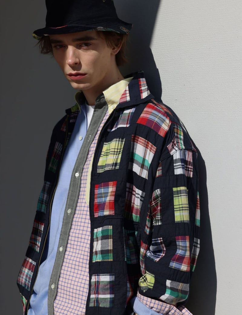 Beams Plus Short Window Jacket (Patchwork Madras) Navy Blue | Article.
