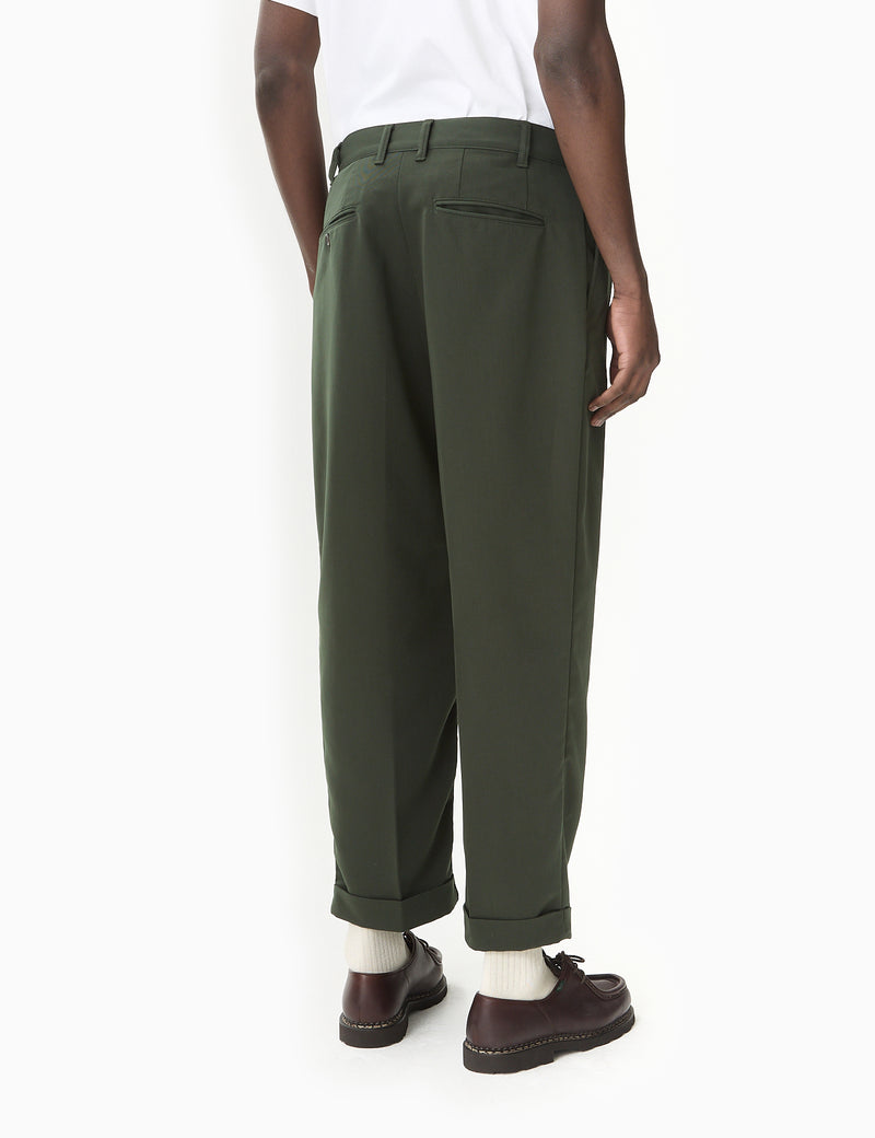 Beams Plus 2 Pleats Trousers (PE Twill) - Green