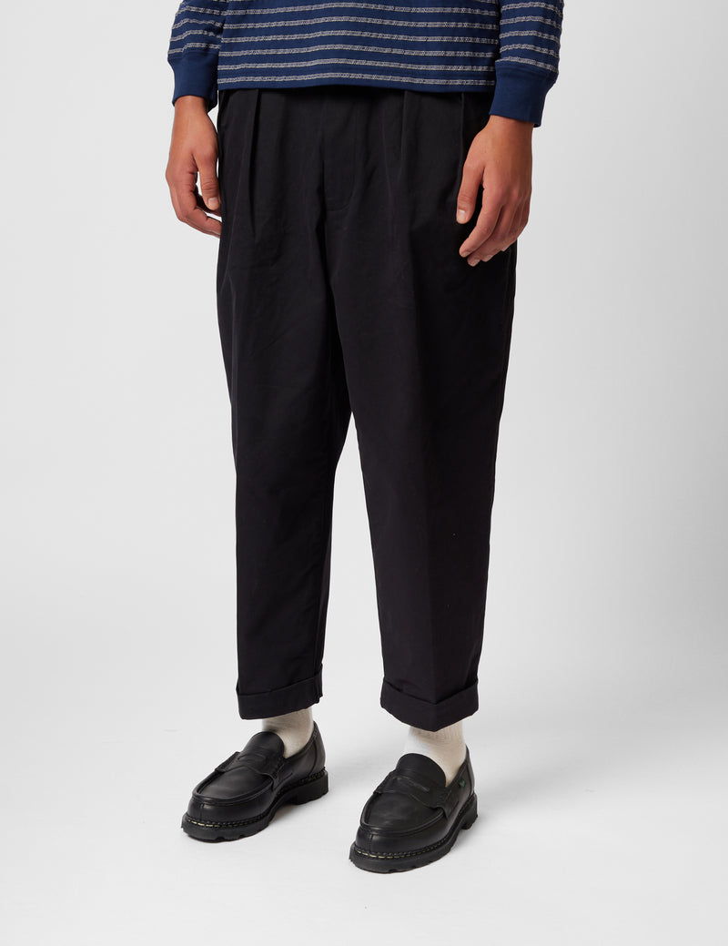 Beams Plus 2 Pleat Twill Trousers - Black