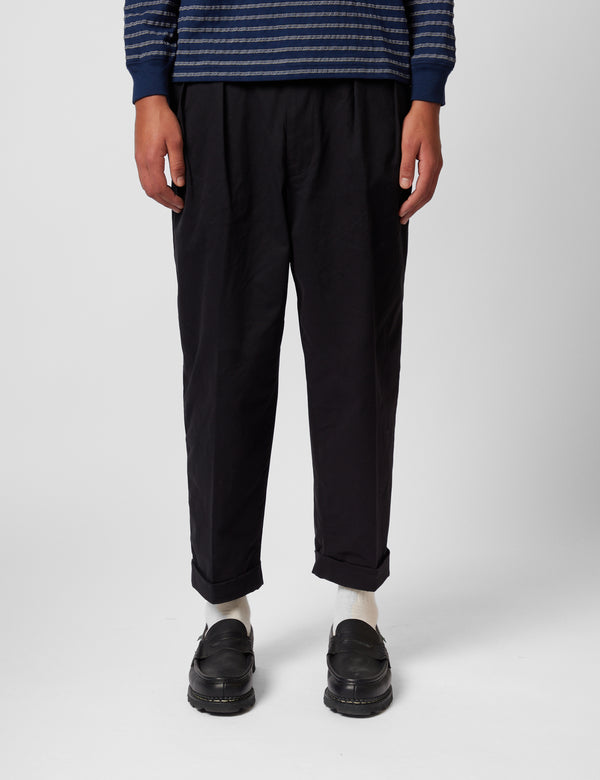 Beams Plus 2 Pleat Twill Trousers - Black