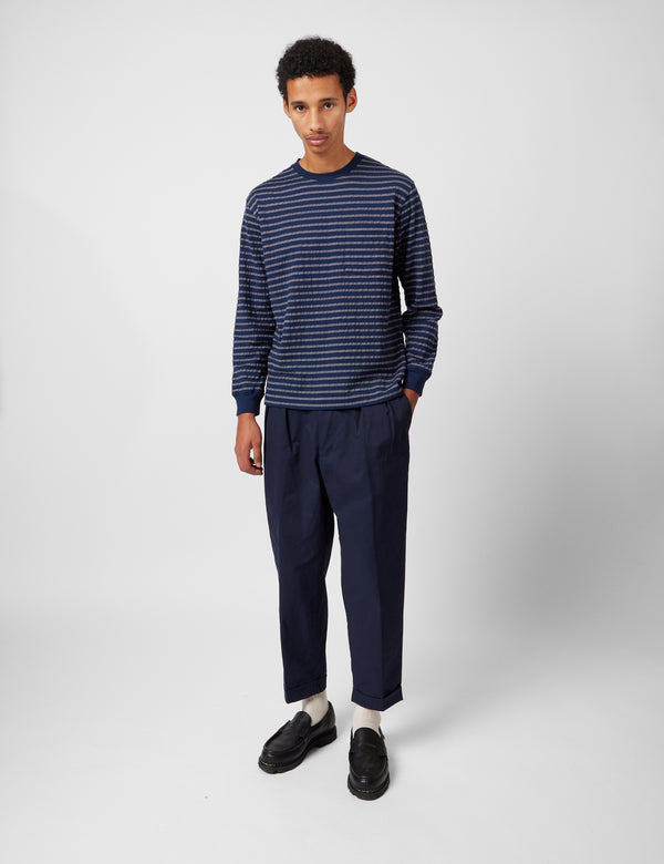 Beams Plus 2 Pleat Twill Pants - Dark Navy Blue