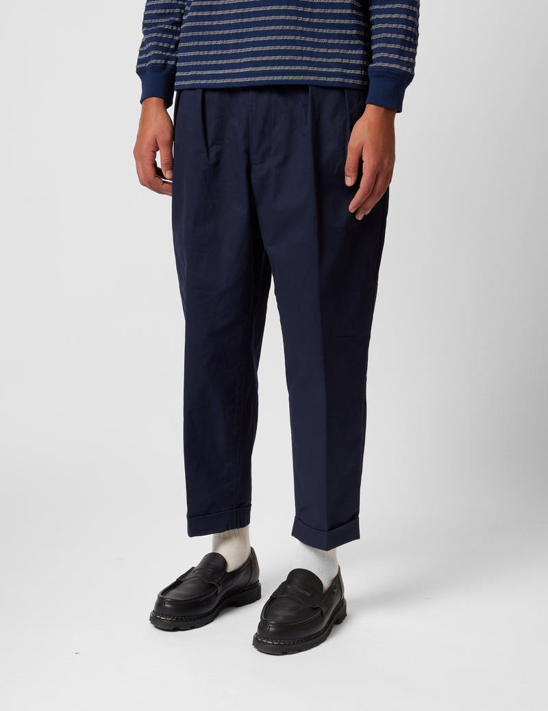 Beams Plus 2 Pleat Twill Pants - Dark Navy Blue