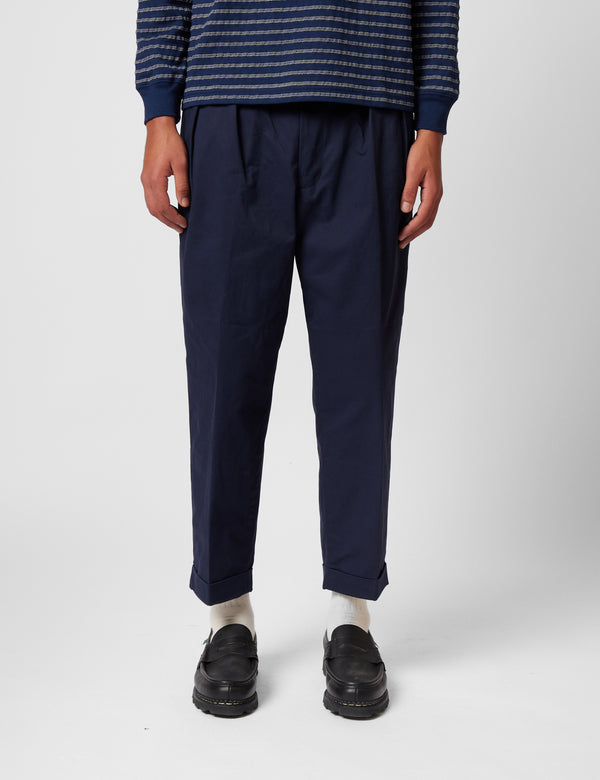 Beams Plus 2 Pleat Twill Pants - Dark Navy Blue