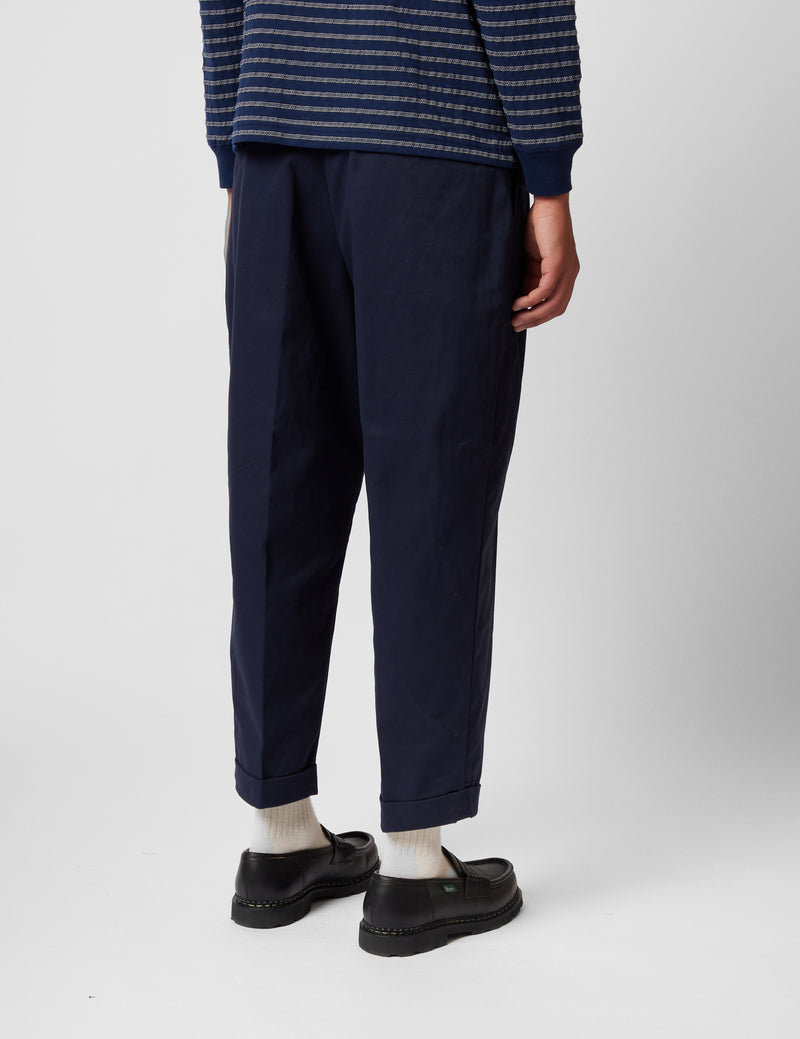 Beams Plus 2 Pleat Twill Pants - Dark Navy Blue