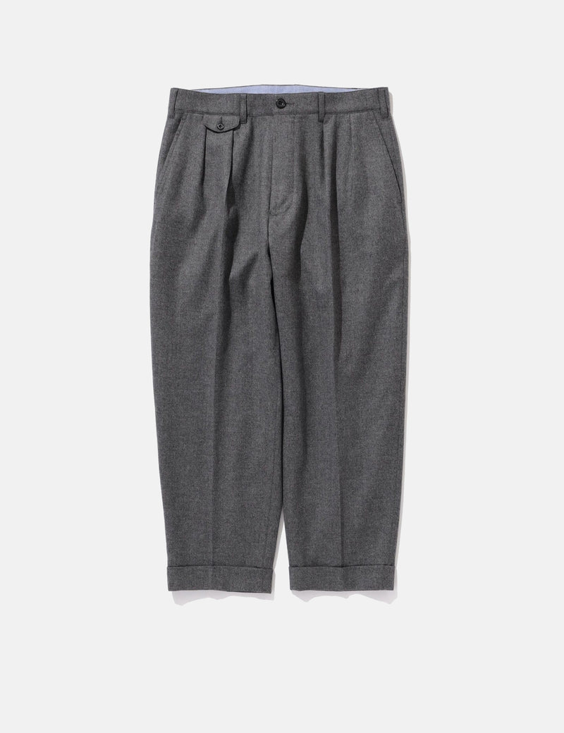 Beams Plus 2 Pleats Tapered Flannel - Grey