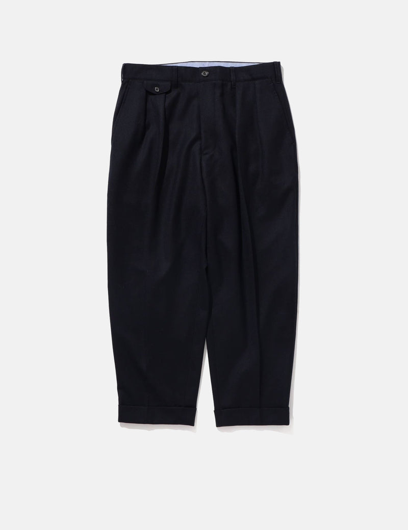 Beams Plus 2 Pleats Tapered Flannel - Navy Blue