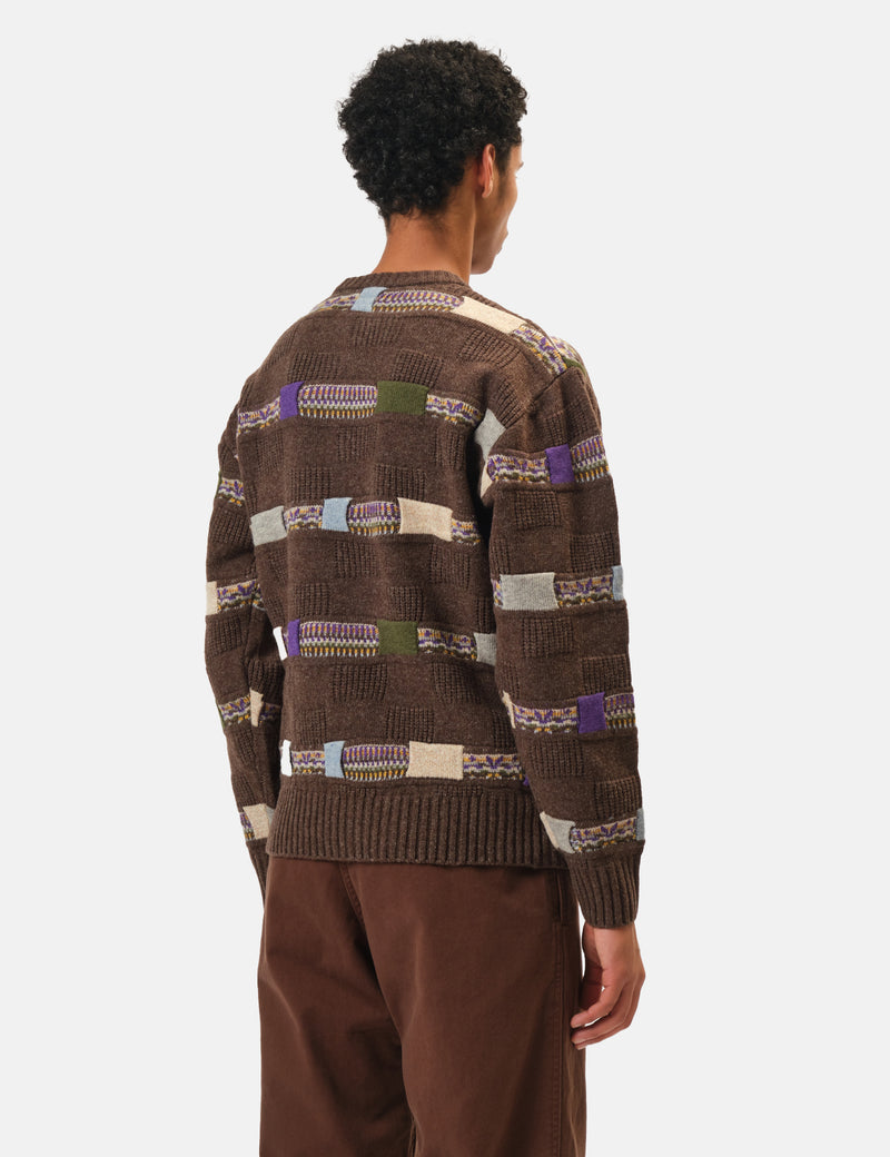 Beams Plus Jacquard Fair Isle Knitted Crew (Stripe 5G) - Brown