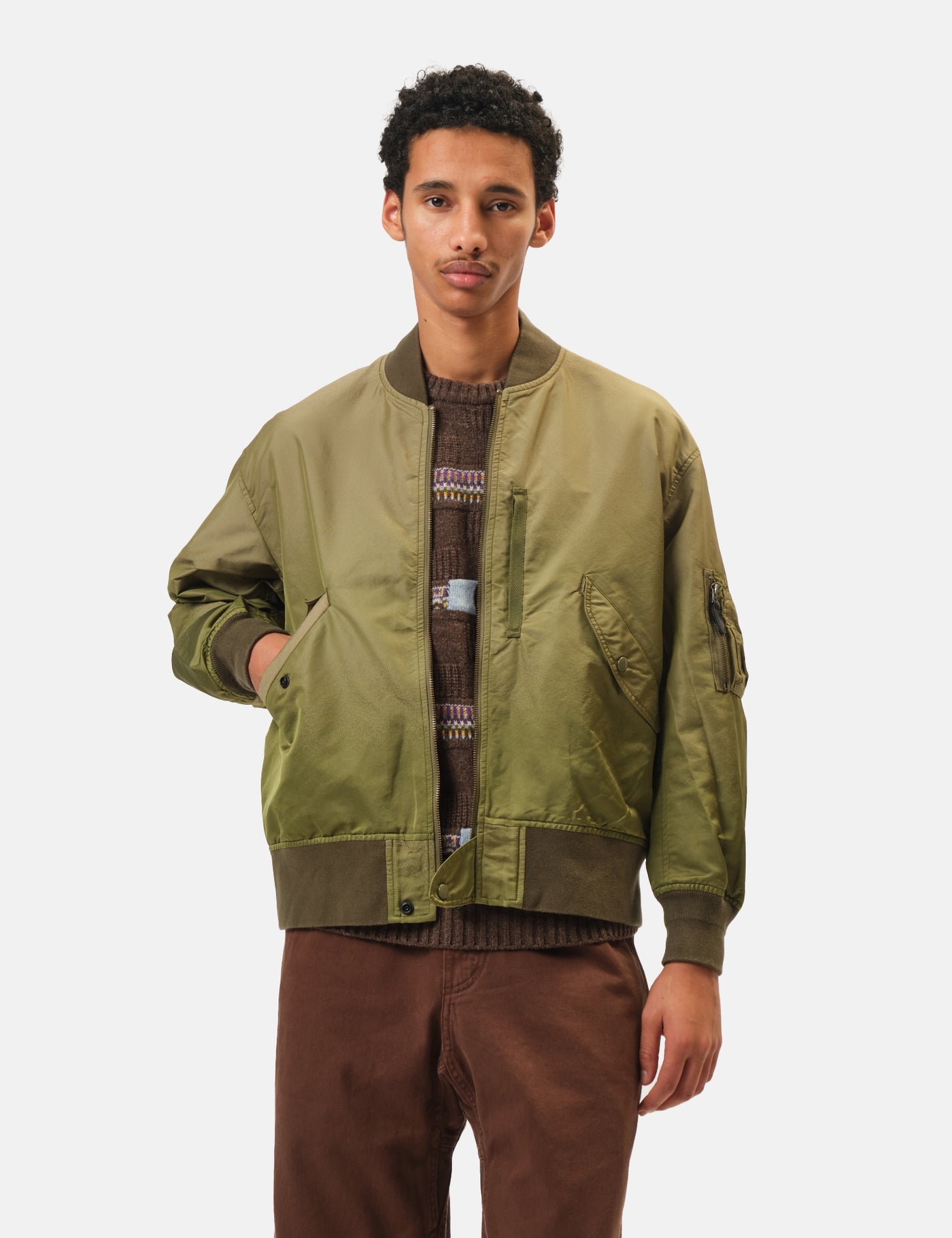 Beams Plus MIL Flight Jacket Iridescent Twill - Olive Green | Article.
