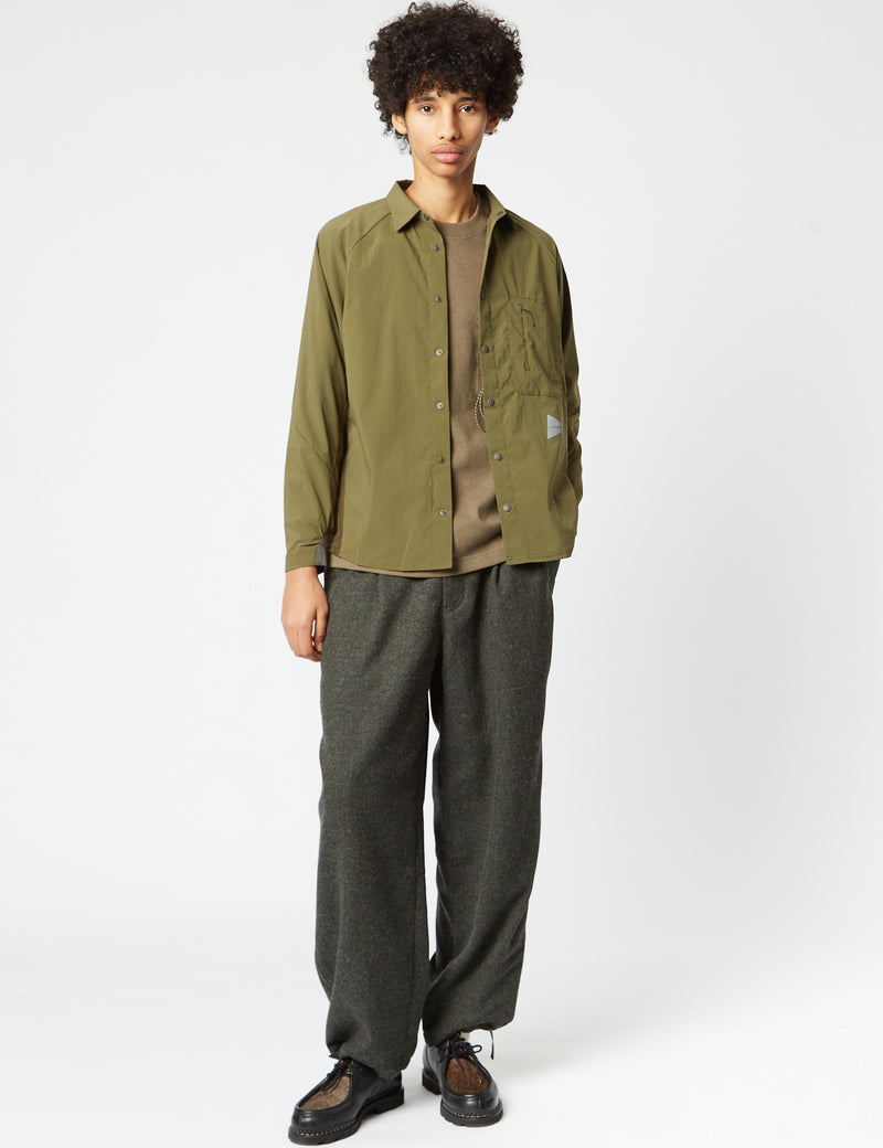 And Wander Fleece Base Long Sleeve Shirt - Khaki Green