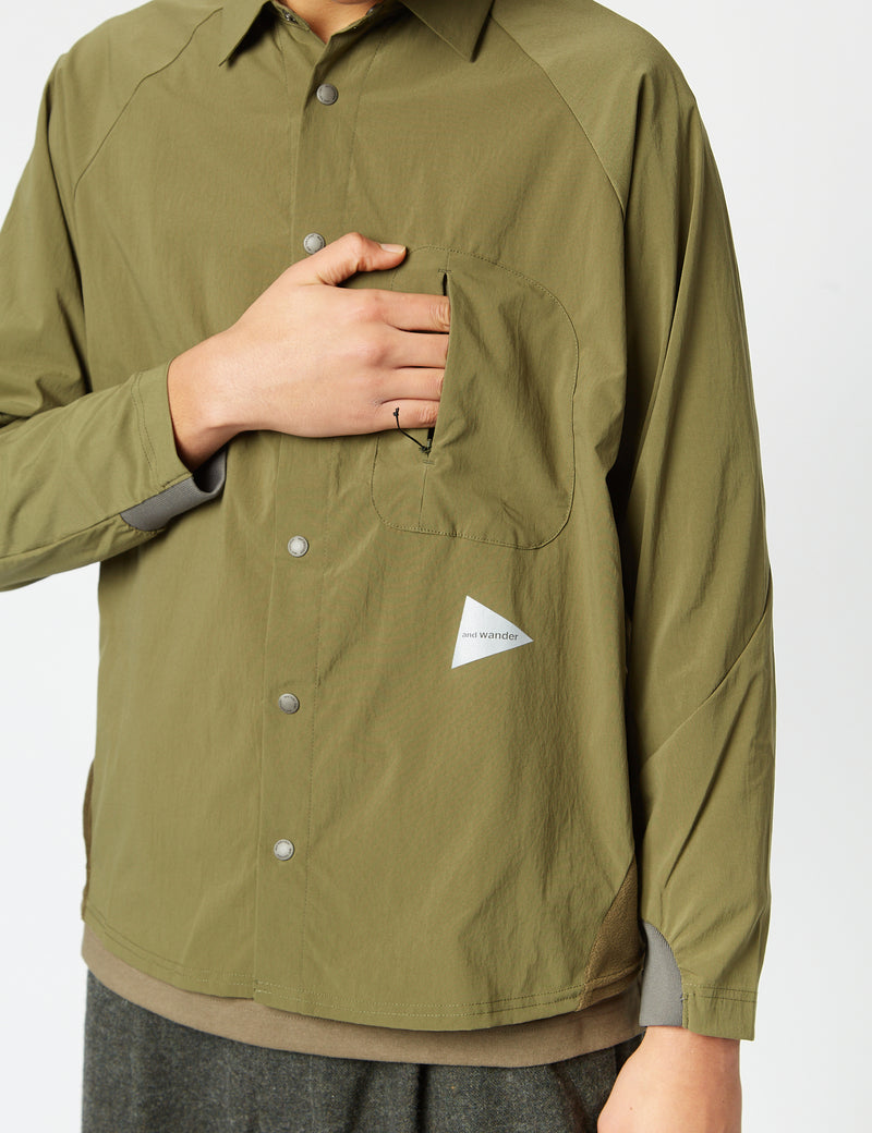 And Wander Fleece Base Long Sleeve Shirt - Khaki Green