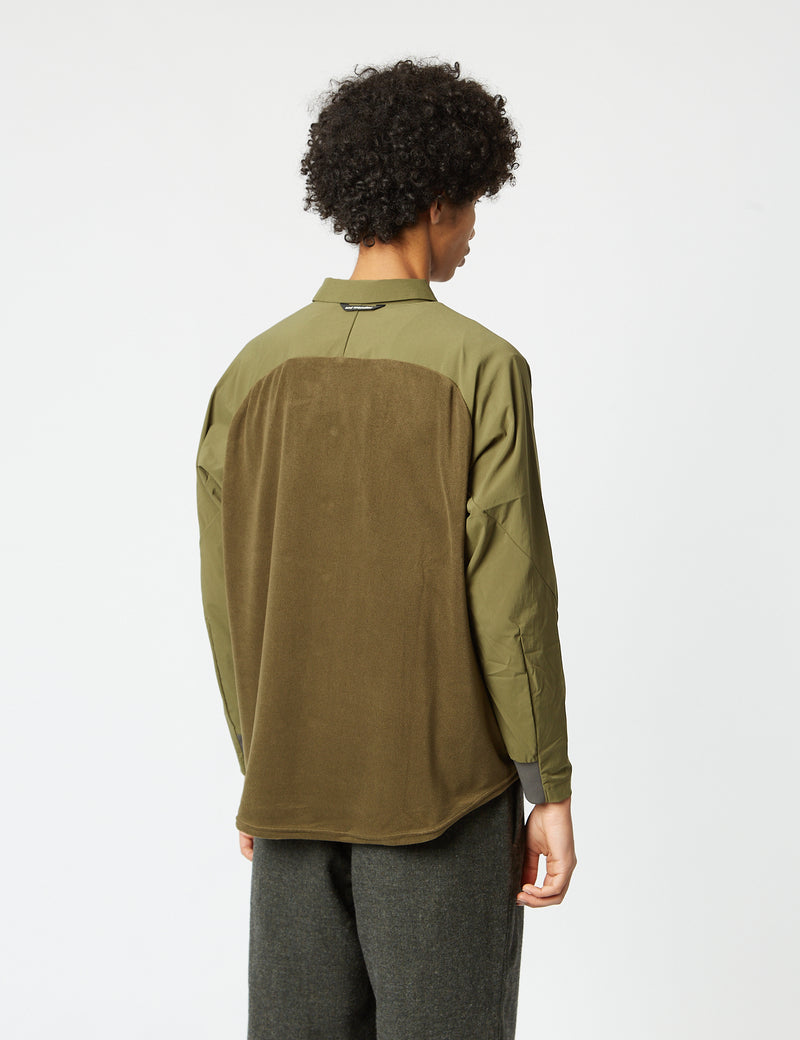 And Wander Fleece Base Long Sleeve Shirt - Khaki Green