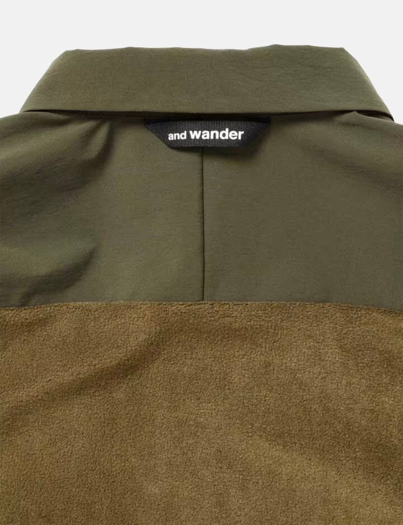 And Wander Fleece Base Long Sleeve Shirt - Khaki Green