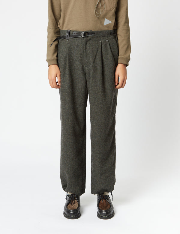 And Wander REWOOL Tweed Wide Pants - Khaki Green