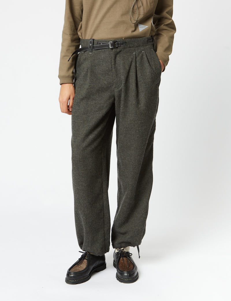 And Wander REWOOL Tweed Wide Pants - Khaki Green