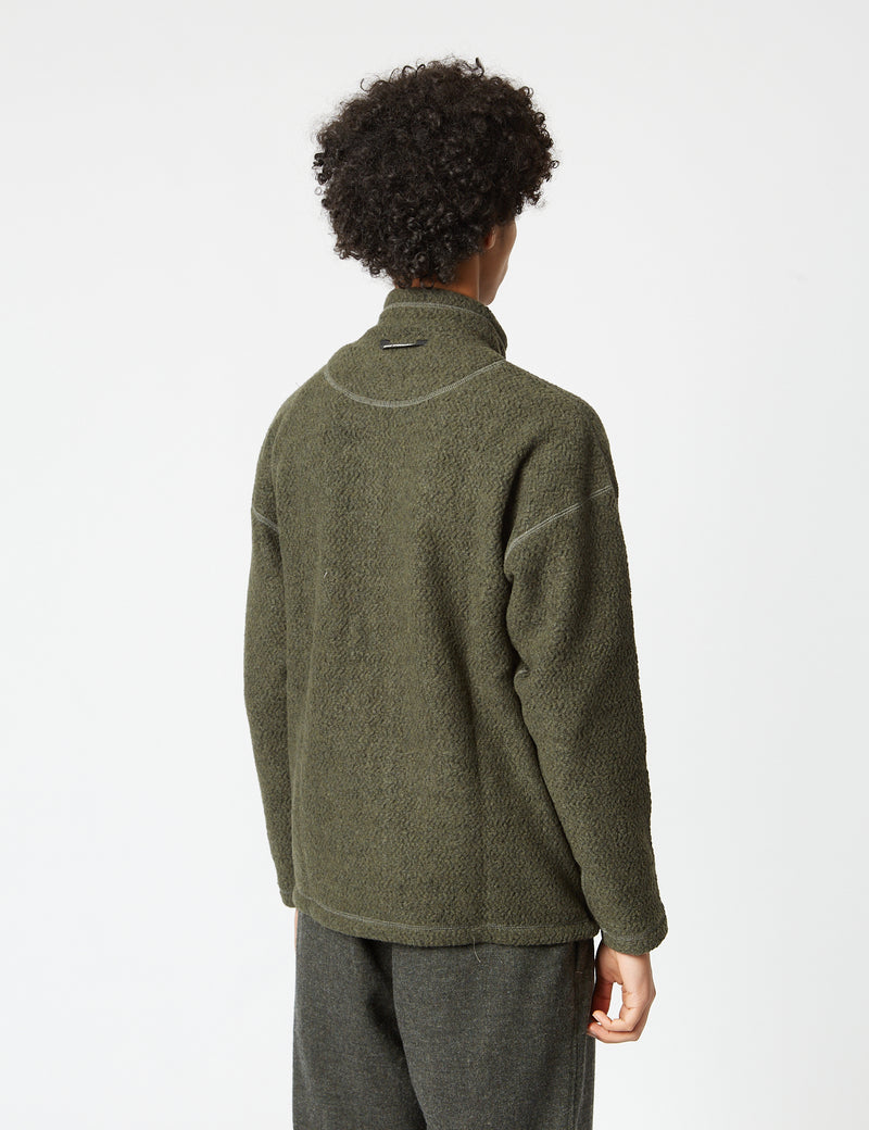 And Wander REWOOL Stand Zip Fleece - Khaki Green