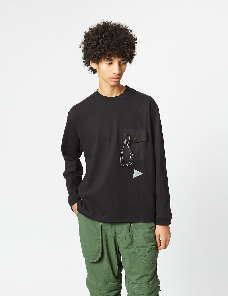 And Wander Pocket Long Sleeve T-Shirt - Black