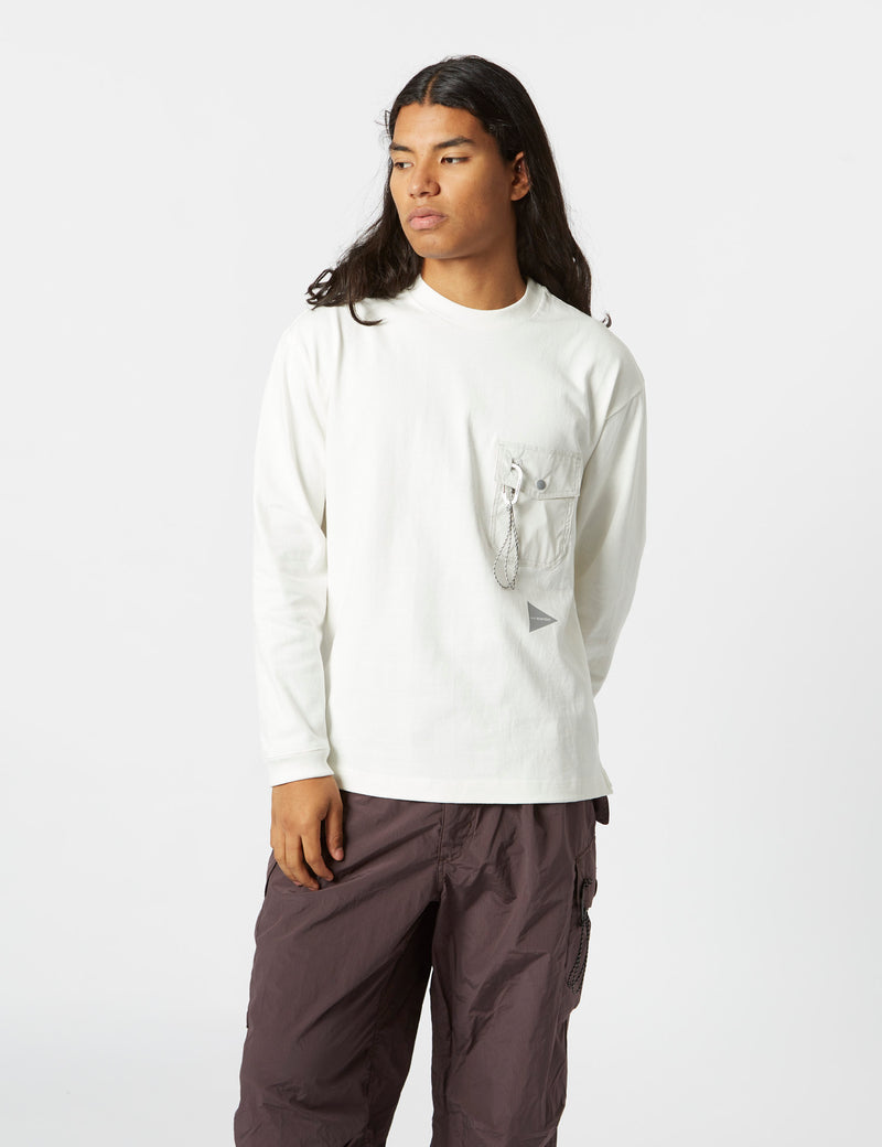 And Wander Pocket Long Sleeve T-Shirt - Off White