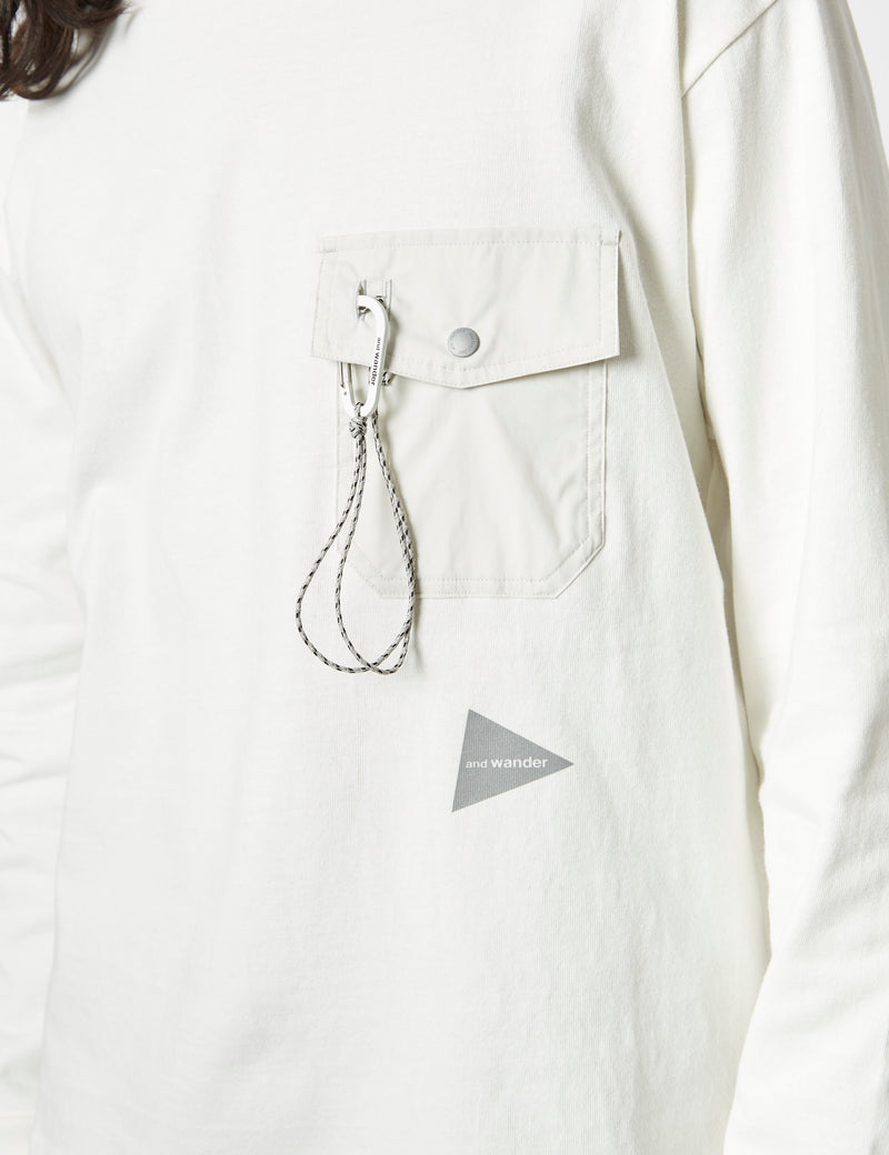 And Wander Pocket Long Sleeve T-Shirt - Off White