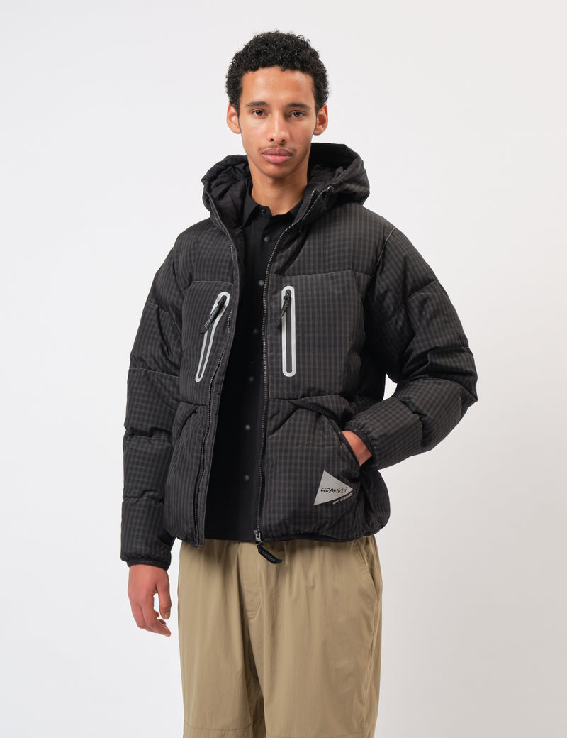 and Wander x Gramicci Wool Check Down Jacket - Charcoal Grey