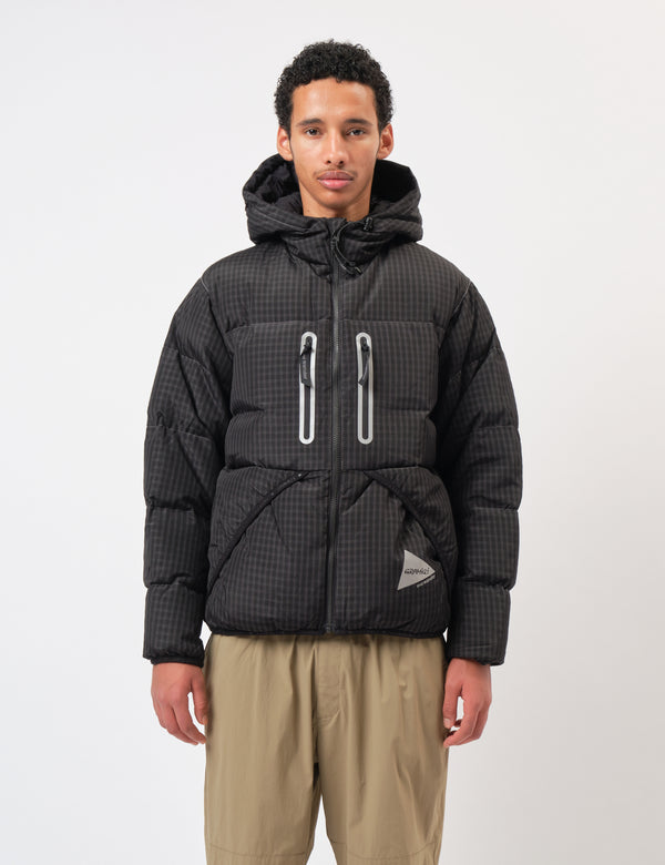 and Wander x Gramicci Wool Check Down Jacket - Charcoal Grey