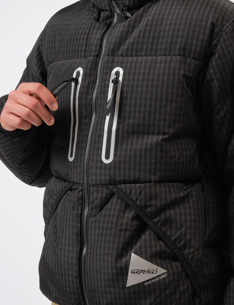 and Wander x Gramicci Wool Check Down Jacket - Charcoal Grey
