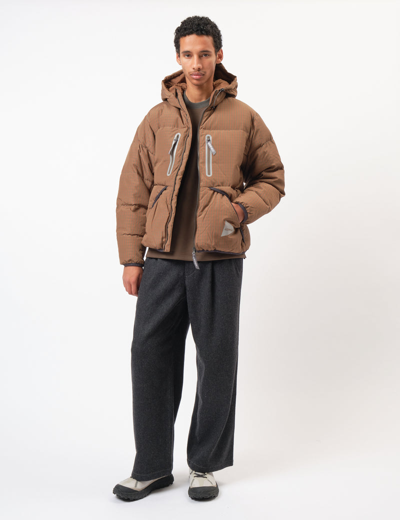 and Wander x Gramicci Wool Check Down Jacket - Orange