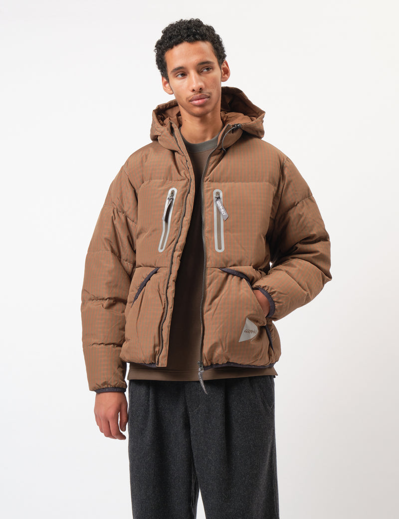 and Wander x Gramicci Wool Check Down Jacket - Orange