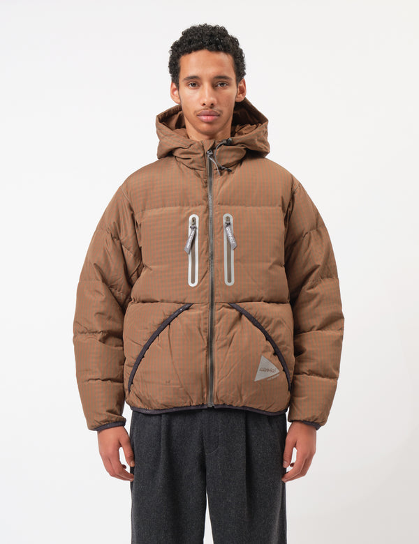 and Wander x Gramicci Wool Check Down Jacket - Orange