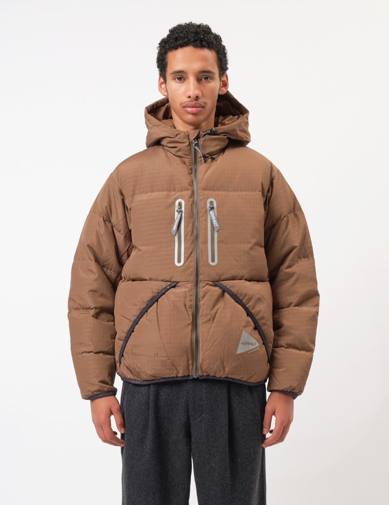 and Wander x Gramicci Wool Check Down Jacket - Orange