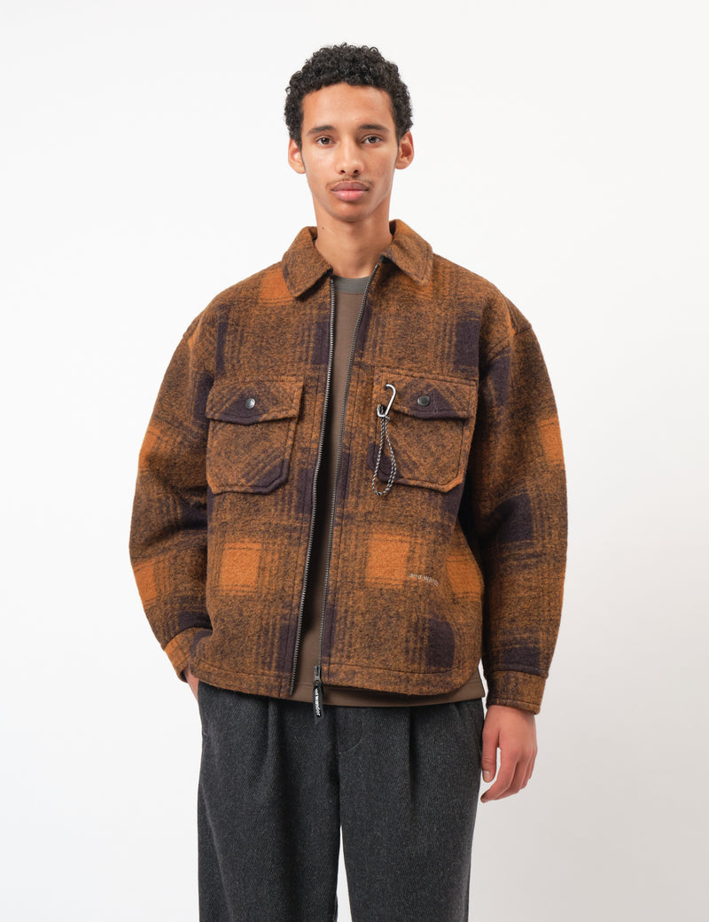 and Wander Wool Shaggy Zip Jacket - Camel