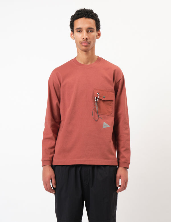 and Wander Heavy Cotton Pocket Long Sleeve T-Shirt - Red